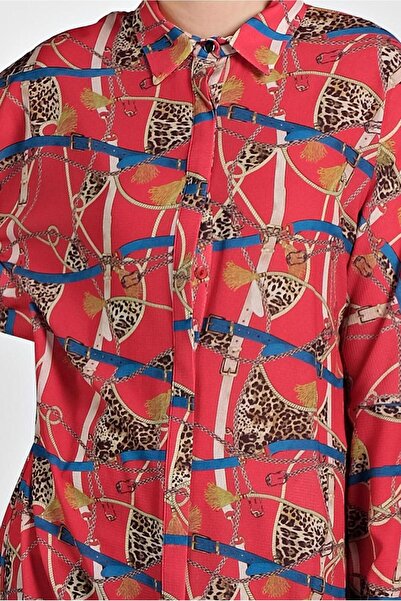 TRENDTESETTÜR Women's Red Leopard Patterned Tunic 4492