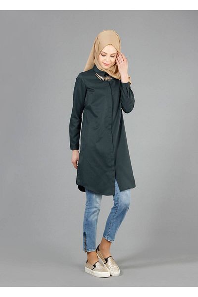 TRENDTESETTÜR Γυναικείο μπλε (PETROL) T 50782 Ανδρικό τουνίκ με πέτο με μοτίβο όλη την ημέρα