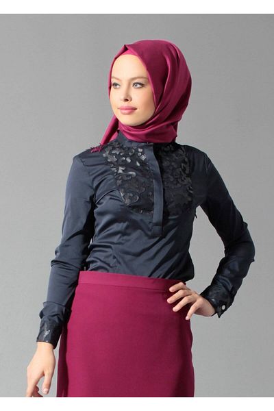 TRENDTESETTÜR Γυναικεία μπλούζα Navy Blue Guipure με λεπτομέρειες 4134