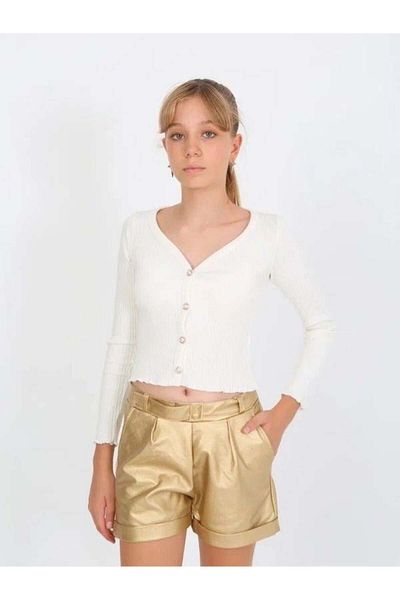 Marions Girl's Double Leg Gold Leather Shorts with Waist Belt
