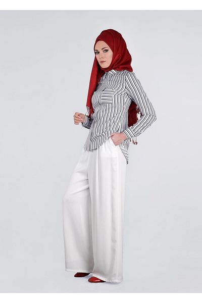 TRENDTESETTÜR Γυναικεία μπλούζα με ρίγες Navy Blue με λεπτομέρεια τσέπης 4382
