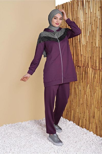 TRENDTESETTÜR 0056 Model Sequin Zippered Tracksuit Set