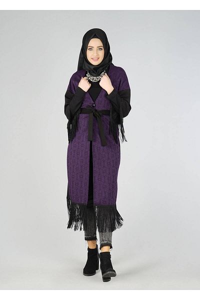 TRENDTESETTÜR Women's Purple Tasseled Belted Tunic - 4492