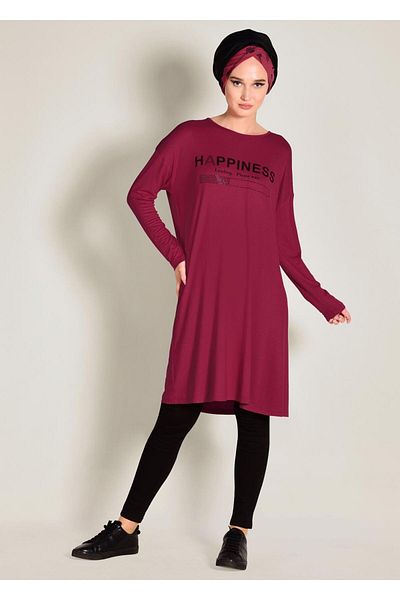 TRENDTESETTÜR Women's Red Printed Basic Tunic 4365