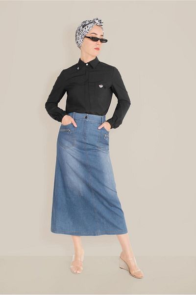 TRENDTESETTÜR Fusta de damă bleumarin (INDIGO) denim cu buzunare cu fermoar 60081