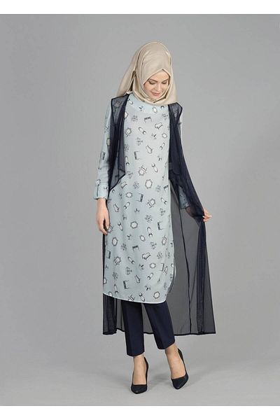 TRENDTESETTÜR Γυναικείο Μπλε (AQUA) T 4957 Verso 2 τεμαχίων Hijab Τούνικ
