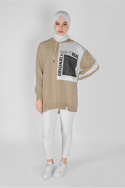 TRENDTESETTÜR Women's Brown (BISCUIT) Printed Hooded Tunic 17012