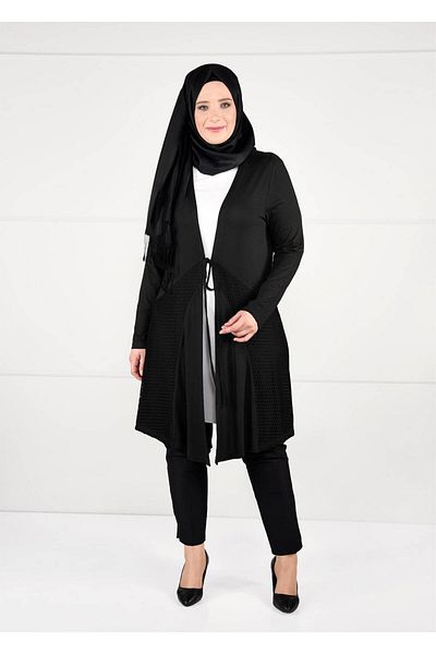 TRENDTESETTÜR Γυναικεία Μαύρη Πλεκτή Ζακέτα με Δαντέλα στη μέση 2628