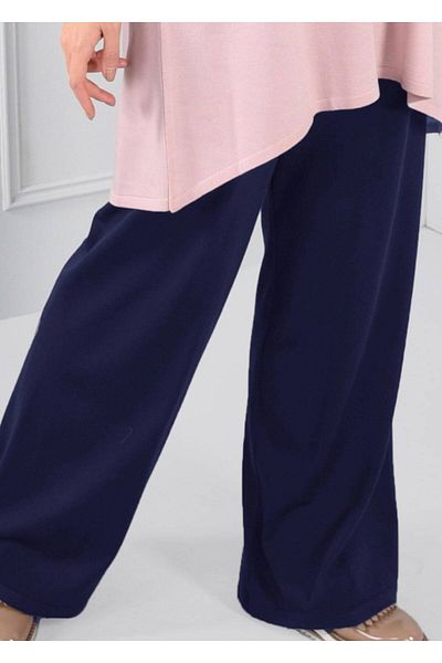 TRENDTESETTÜR Women's Navy Blue Wide Cut Knitwear Trousers 7220