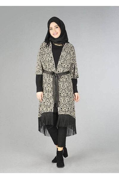 TRENDTESETTÜR Women's Black Belted Patterned Tunic 4556