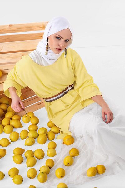 TRENDTESETTÜR Women's Yellow Pocket Detailed Casual Tunic 4110