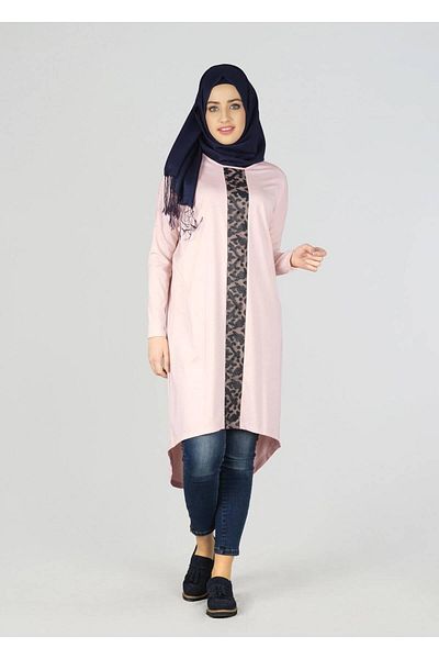 TRENDTESETTÜR Powder Colored Women's Tunic 4529 - Salmon Patterned