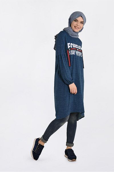 TRENDTESETTÜR Γυναικείο τυπωμένο τουνίκ Navy Blue (INDIGO) 4370
