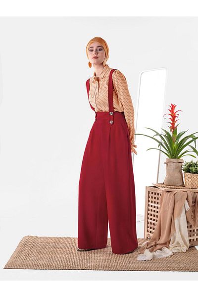 TRENDTESETTÜR Women's Red High Waist Salopet 4082