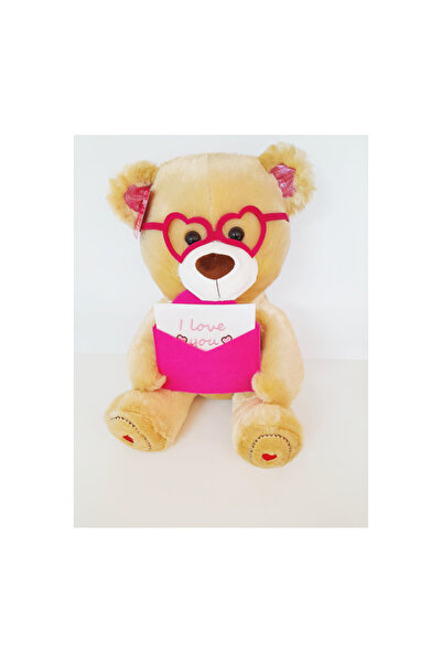 SELAY TOYS I Love You Mektup Tutan Gözlüklü Ayıcık  Peluş Oyuncak Ayı  37 cm  Selay Toys 1660