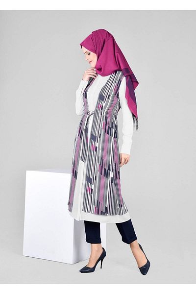 TRENDTESETTÜR Women's Fuchsia Gathered Vest Look Tunic 4297