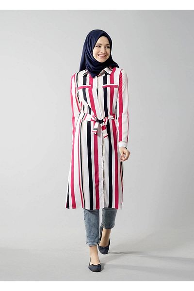 TRENDTESETTÜR T 2348 Izza Striped Belted Tunic