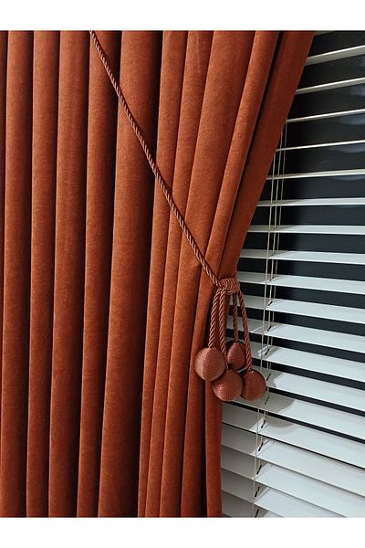 venedik home Dark Tile Color Island Background Curtain Luxury Velvet Textured 1X3 Close Pleat Special Planting with High Quality Accessories