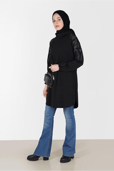 Alvina EMBROIDERY SHOULDER DETAILED CUFFS ELASTIC TUNIC 42448