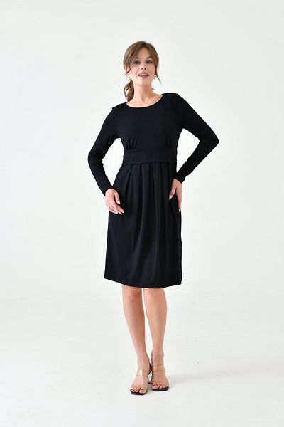 MAMAYAGA Rochie de maternitate midi, confortabilă, elegantă, din viscoză, cu mâneci lungi pentru alăptare