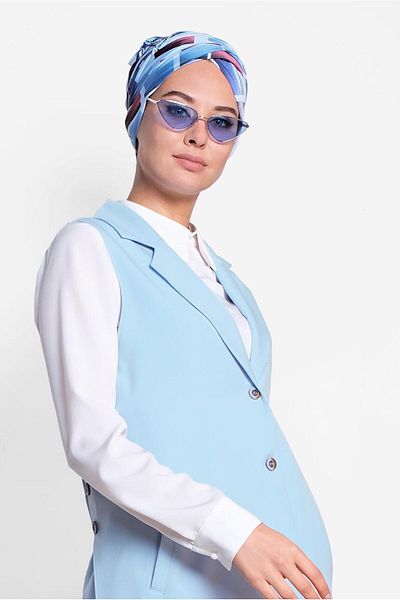 TRENDTESETTÜR Women's Blue (ICE BLUE) Side Slit Front Buttoned Vest 4185