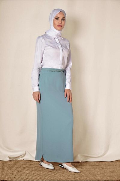 TRENDTESETTÜR Women's Navy Blue (NDIGO) Belted Pencil Skirt 6337