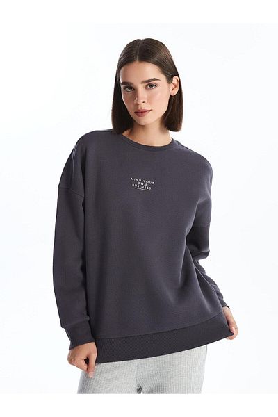 LC Waikiki Γυναικείο χοντρό φούτερ με στάμπα LCW Vision Crew Neck