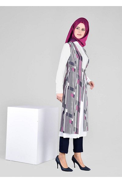 TRENDTESETTÜR Women's Fuchsia Gathered Vest Look Tunic 4297