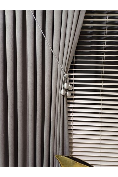 venedik home Luxury Velvet Textured Grey Island Background Curtain - 1X3 Close Pleat High Quality Gift Accessory