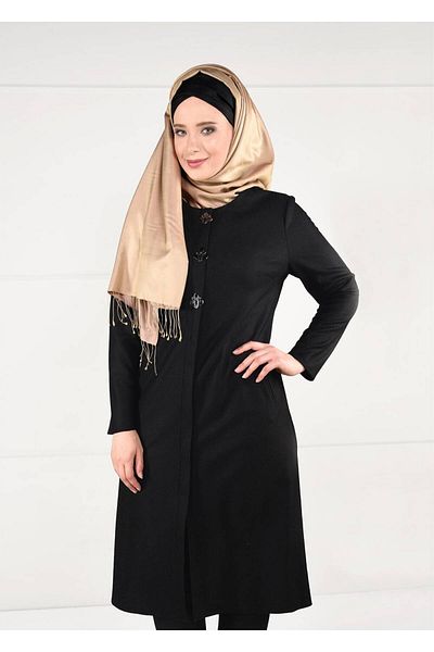 TRENDTESETTÜR Women's Black Metal Brooch Detailed Pocket Tunic 2650