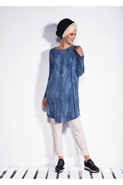 TRENDTESETTÜR Γυναικείο τουνίκ Navy Blue (INDIGO) με ρίγες ώμου 4326
