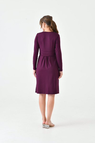 MAMAYAGA Kadın Uzun Kol Emzirme Detaylı Tesettüre Uygun Viskon Rahat Şık Midi Hamile Elbisesi