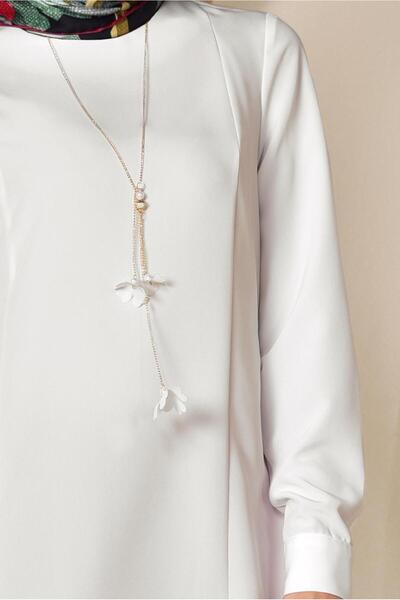 TRENDTESETTÜR Women's Cream Asymmetric Cut Pendant Tunic T 4862