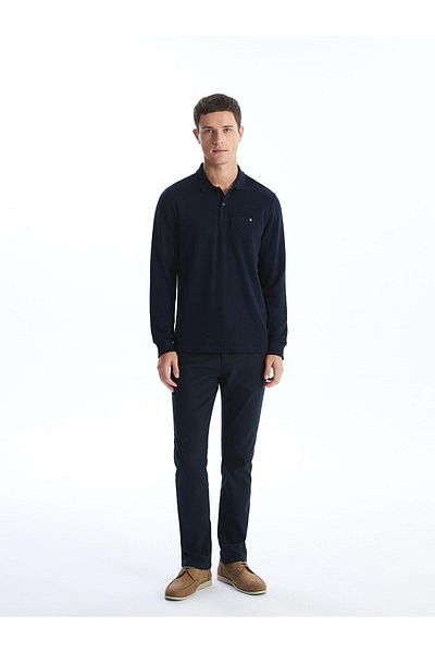 LC Waikiki Ανδρικό μακρυμάνικο φούτερ LCWAIKIKI Classic New Navy Polo γιακά