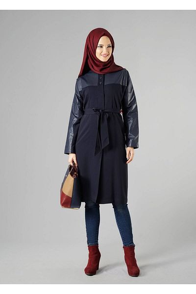 TRENDTESETTÜR Καμπαρντίνα με δερμάτινη λεπτομέρεια και ζώνη 1409