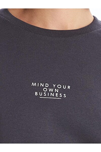 LC Waikiki LCW Vision Bisiklet Yaka Baskılı Oversize Kadın Kalın Sweatshirt