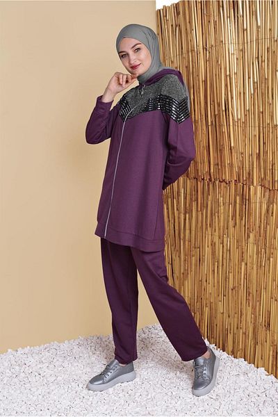 TRENDTESETTÜR 0056 Model Sequin Zippered Tracksuit Set