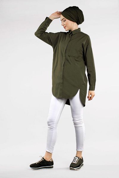 TRENDTESETTÜR Women's Khaki Tunic 2434 - Pocket Detail