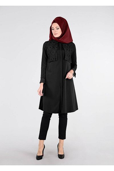 TRENDTESETTÜR Women's Black Lace Detailed Tunic 87215