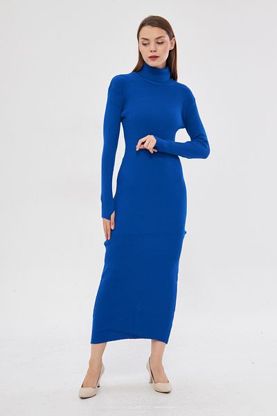 brako tekstil Rochie lungă de tricotaj cu nervuri pentru femei, cu detaliu cu degetele