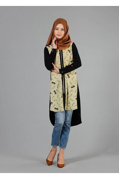 TRENDTESETTÜR Women's Black T 4646 Criss Hijab Tunic