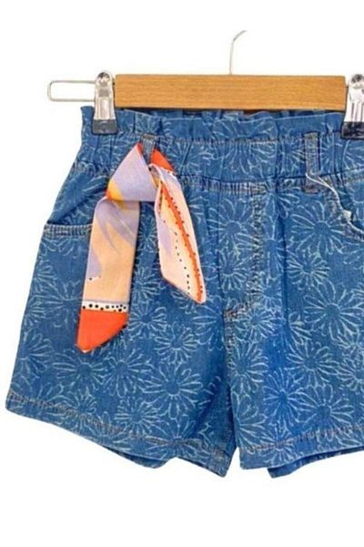 Çikoby Girl - Floral Patterned Comfortable Denim Shorts