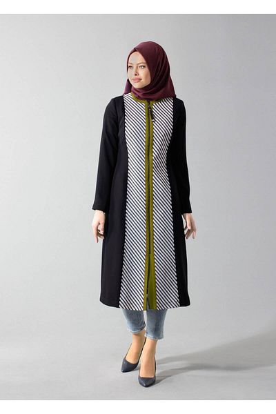 TRENDTESETTÜR Καμπαρντίνα με φερμουάρ Zigzag μοτίβο Crew Neck Trench 1624