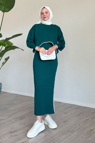 InStyle طقم تريكو مزدوج باللون الأخضر الزمردي