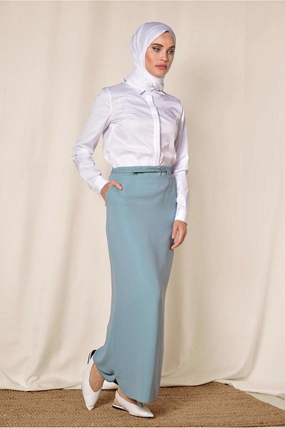 TRENDTESETTÜR Women's Navy Blue (NDIGO) Belted Pencil Skirt 6337