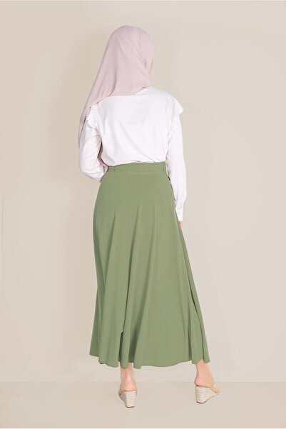 TRENDTESETTÜR Women's Khaki Belted Flared Skirt 60087