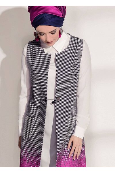 TRENDTESETTÜR Women's Fuchsia Pocket Detailed Vest 2-Piece Tunic 4525