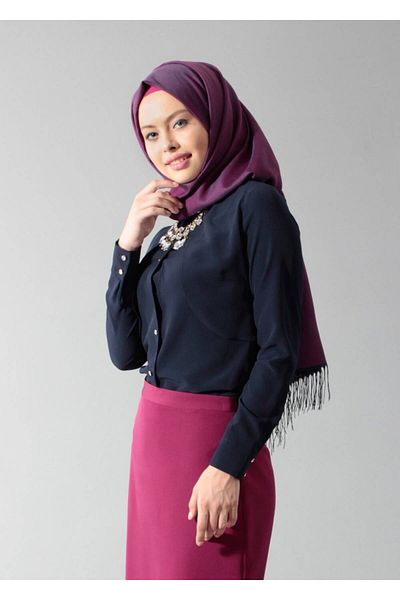 TRENDTESETTÜR Γυναικεία Navy Blue (K.LACİVERT) T 4435 Criss Hijab Μπλούζα