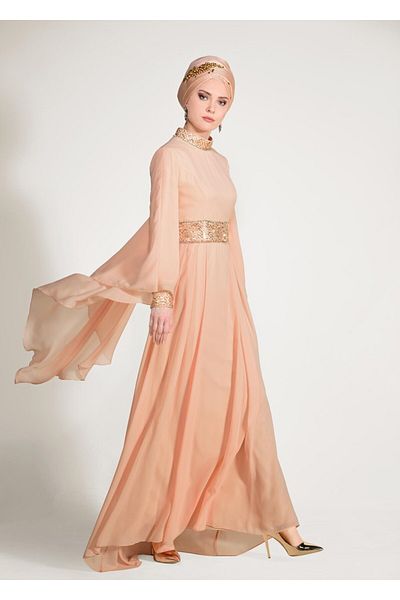 TRENDTESETTÜR Pink Prevailing Neckline Flounce Chiffon Evening Dress - A.Somon 5410