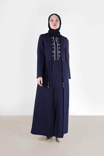 Alvina EMBROIDERY DETAIL WAIST TIE ZIPPERED COAT 10485